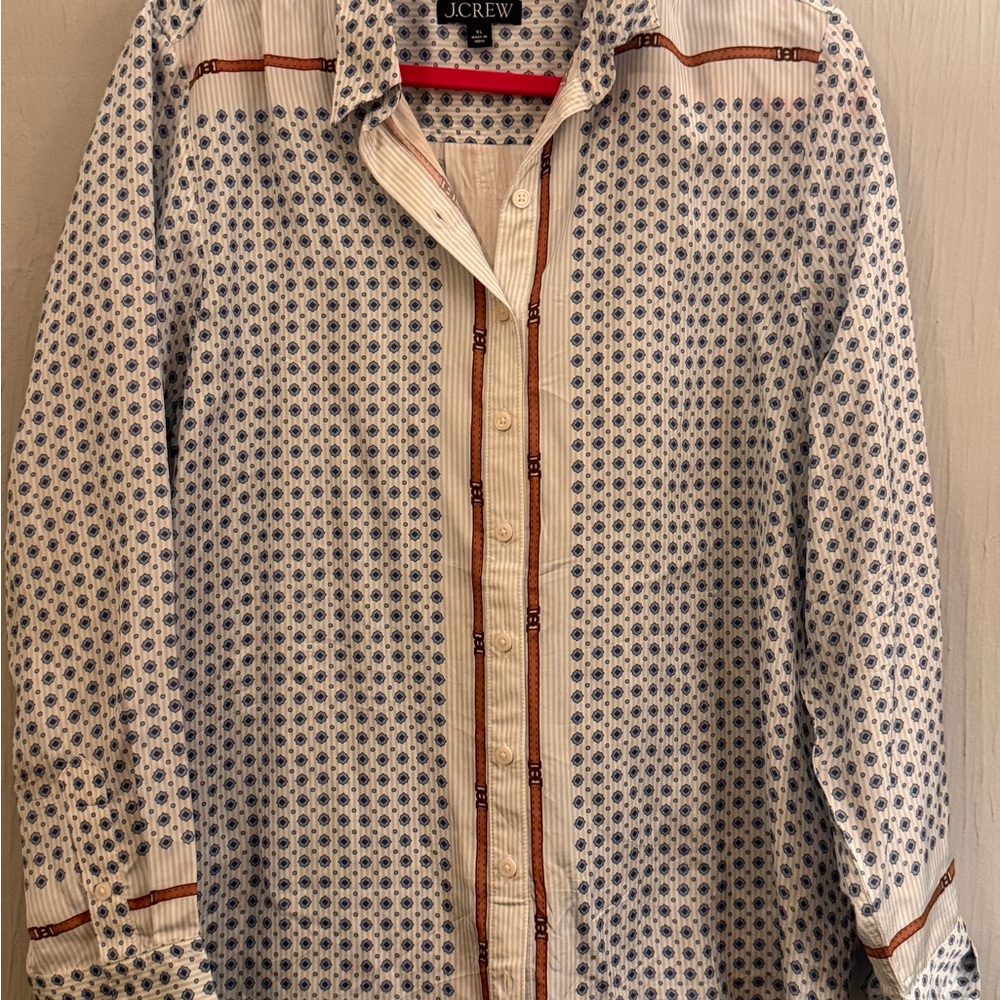 J.Crew Blue and White Geometric Shirt